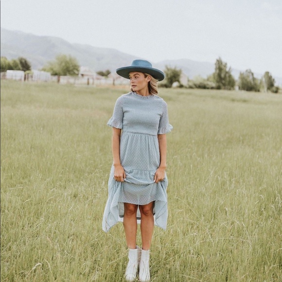 Adeline Swiss Dot Midi in Light Blue - Medium - Picture 3 of 5